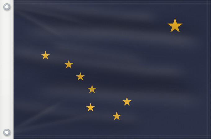 Bandera, con dos ojales metálicos y lado del asta reforzado: Alaska	L Alaska	Alaska 	Dell Alaska	Banniel Alaska	ᎡᏩᏐᎾ ᎦᏓᏘ	Alasko	De l Alaska	Ka hae ‘Ālaka	דגל אלסקה	De Alaska	Alaskam takuyaŋa	Standardo di Alaska	Alascae	Hakʼaz Dineʼé Bikéyah Hahoodzo bidah naatʼaʼí	Флаг Аляски	Američke savezne države Aljaske	Прапор 