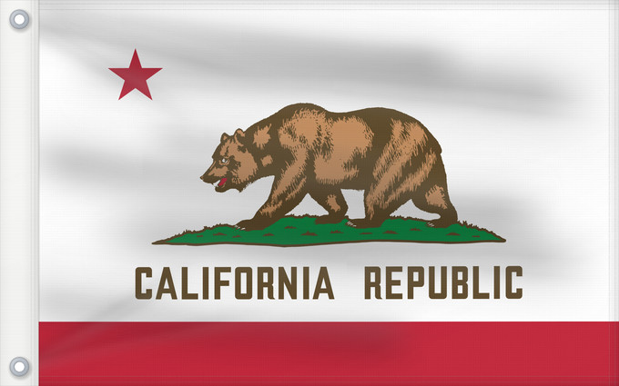 Flag, with two metal eyelets and reinforced hoist: California Californie Kalifornien Californië ᎠᏕᎳᏧᏢᎢ ᎦᏓᏘ Ka hae Kaleponi דגל מדינת קליפורניה Californiae Ahééháshį́į́h Hahoodzo bidah naatʼaʼí Флаг Калифорнии Američke savezne države Kalifornije ⴰⵙⴻⵏⵢⴰⵍ ⵏ ⴽⴰⵍⵉⴼⵓⵕⵏⵢⴰ