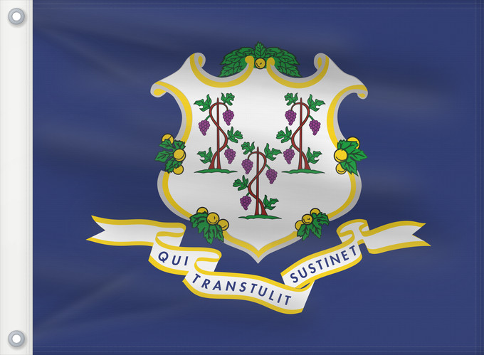 Flag, with two metal eyelets and reinforced hoist: Connecticut	ᎧᏁᏓᎦᏗ ᎦᏓᏘ	Ka hae Konekikuka	Connecticutae	Kanédiki  hahoodzo bidah naatʼaʼí	Флаг Коннектикута	Američke savezne države Konektikat