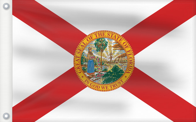 Bandera, con dos ojales metálicos y lado del asta reforzado: Florida Florida, United States Floride, États-Unis d Amérique Banniel Florida, Stadoù Unanet Amerika ᏧᎦᎾᏮ ᎦᏓᏘ