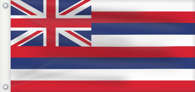 Flagge, mit zwei Metallösen und verstärktem Besatzband: Hawaii	D Hawaï	Hawái	Banniel Hawaii	ᎭᏩᏱ ᎦᏓᏘ	Ka hae Hawaiʻi	夏哇夷 州의 旗 / 하와이 주의 기	Havaii	Hawáai Hahoodzo bidah naatʼaʼí	Флаг Гавайев	Američke savezne države Havaji