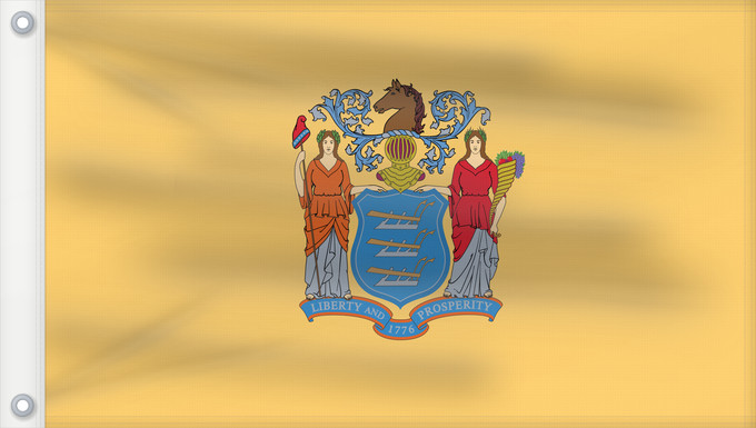 Bandera, con dos ojales metálicos y lado del asta reforzado: New Jersey 'État du New Jersey Nueva Jersey