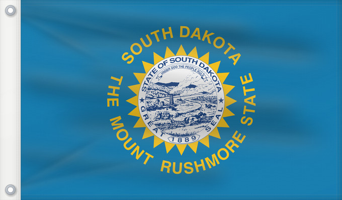Bandera, con dos ojales metálicos y lado del asta reforzado: South Dakota Dakota du Sud Dakota del Sur Dakota del Sud ᏧᎦᎾᏮ ᏓᎧᏓ ᎦᏓᏘ Ka hae Kakoka Hema Dacota Meridionalis Shádiʼááhjí Dikóodah Hahoodzo bidah naatʼaʼí Флаг Южной Дакоты Američke savezne države Južne Dakote Прапор Південної Дакоти