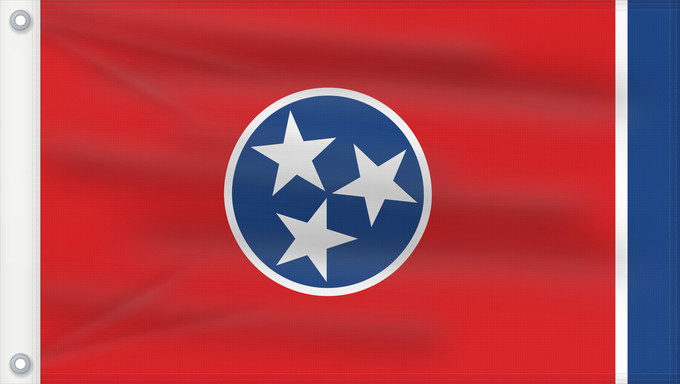 Bandera, con dos ojales metálicos y lado del asta reforzado: Tennessee Tennessees fana ᏔᎾᏏ ᎦᏓᏘ Státu Tennessee Tennessees Tennesseen osavaltion Ka hae Kenekī Tennesiae Ténésii Hahoodzo bidah naatʼaʼí Флаг Теннесси Američke savzene države Tennessee
