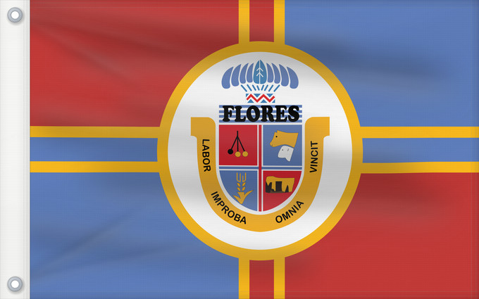 Drapeau, avec deux œillets métalliques et guindant renforcé : Flores Department	Flores