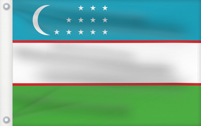 Bandera, con dos ojales metálicos y lado del asta reforzado: Uzbekistan	Ouzbékistan	República de Uzbekistán	Usbekistan	Repubblica dell Uzbekistan	Oezbekistan	Nacional da República do Uzbequistão	علم جمهورية أوزبكستان	Özbəkistan Respublikasının Dövlət	Дзяржаўны Сцяг Рэспублікі Ўзбекістан	Дзяржаўны Сьцяг Рэспублікі Ў