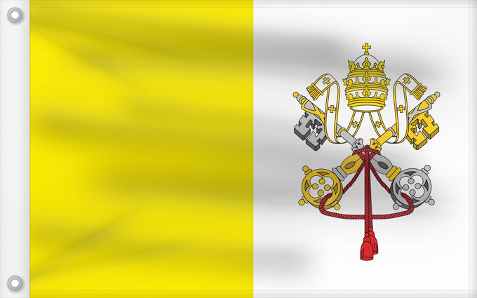 Drapeau, avec deux œillets métalliques et guindant renforcé : Vatican City 2023–present Vatican City State Vatican (Saint-Siège) Ciudad del Vaticano Vatikanstadt Città del Vaticano