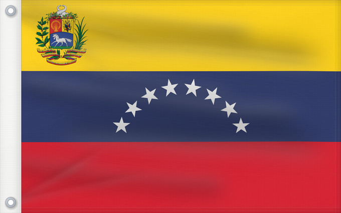 Drapeau, avec deux œillets métalliques et guindant renforcé : Venezuela	Benezuela	Winïxwila wiphala	Veneçuela	Venezuelo	Venezuelako bandera	Poyvi Venesuéla	Winisuyla unanchan	Venezuele