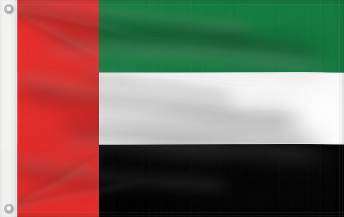 Bandera, con dos ojales metálicos y lado del asta reforzado: United Arab Emirates	Émirats arabes unis	Emiratos Árabes Unidos	Vereinigten Arabischen Emirate	Degli Emirati Arabi Uniti	Verenigde Arabische Emiraten	علم الإمارات العربية المتحدة	ܐܬܐ ܕܐܡܝܪܘܬܐ ܥܪܒܝܬܐ ܚܕܝܬܐ	ٴبىيرلاشمىيش ٴاراب امىيرلىيكلارىي بايراعى	Spojenýc