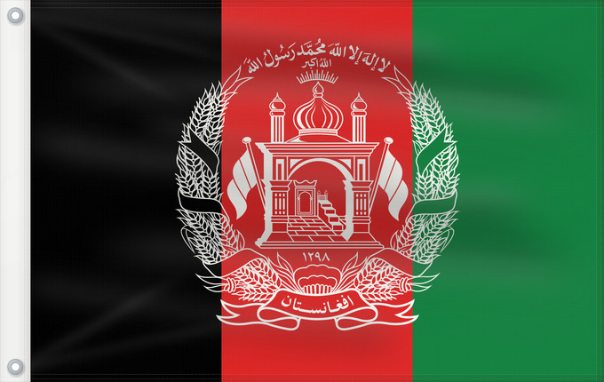 Bandera, con dos ojales metálicos y lado del asta reforzado: Afghanistan  2013–2021	Islamic Republic of Afghanistan	République Islamique d Afghanistan	República Islámica de Afganistán	Islamischen Republik Afghanistan	Afghanistan	República Islâmica do Afeganistão	Afganistanu	علم أفغانستان	Afganistana	ئاڵای ئەفغانستا