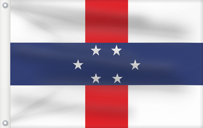 Bandera, con dos ojales metálicos y lado del asta reforzado: Netherlands Antilles 1959–1986 Netherlands Antilles Antilles néerlandaises Antillas Neerlandesas Niederländische Antillen Antille Olandesi