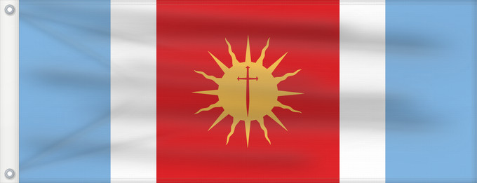 Bandera, con dos ojales metálicos y lado del asta reforzado: Provincia de Santiago del Estero	Santiago del Estero Province	province de Santiago del Estero	provincia de Santiago del Estero	Santiago del Estero (Provinz)	provincia di Santiago del Estero	Santiago del Estero, Argentina