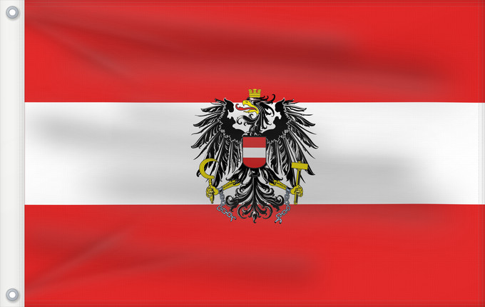 Bandera, con dos ojales metálicos y lado del asta reforzado: Austria	L Autriche	Österreichs	D Austria	Oostenrijk	Áustria	Austrii	Östareichische Flaggn	Austrije	D Àustria	Rakouská vlajka	Austria lipp	Itävallan	HOstaire	Ausztria	Austriacum	Austrijas	Ta  l-Awstrija	Østerrikes flagg	Det austerrikske flagget	Stago Estre
