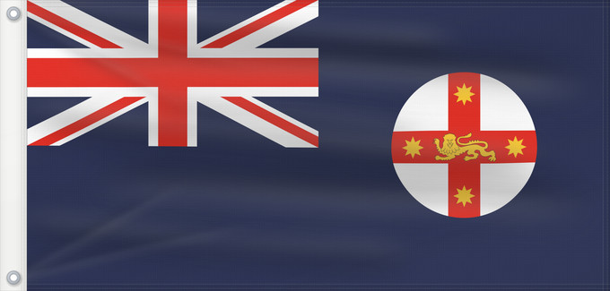 Drapeau, avec deux œillets métalliques et guindant renforcé : New South Wales	And government ensign  internal waters only  of New South Wales	Nouvelle-Galles du Sud	Nueva Gales del Sur	New South Wale	Nuovo Galles del Sud