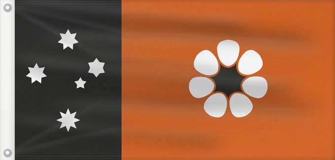 Drapeau, avec deux œillets métalliques et guindant renforcé : Northern Territory	Northern Territory  adopted on July 1, 1978 on the first day of self-government  was designed by the Australian artist Robert Ingpen	Territoire du Nord	Territorio del Norte