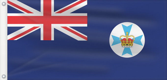 Drapeau, avec deux œillets métalliques et guindant renforcé : Queensland	State flag and government ensign  internal waters only  of Queensland