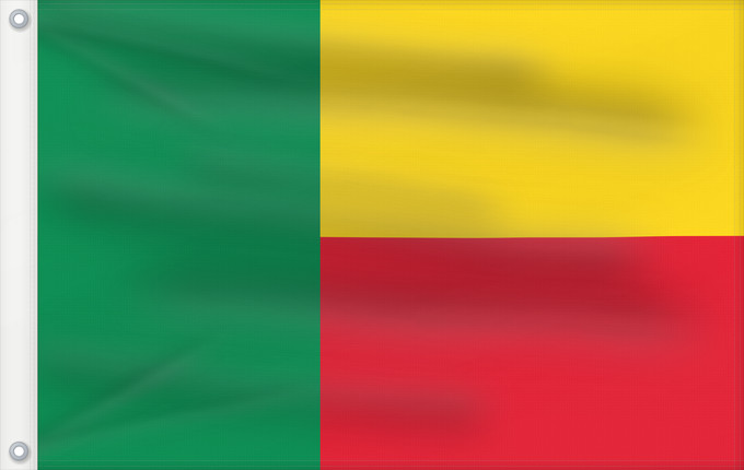 Flag, with two metal eyelets and reinforced hoist: Benin Bénin Benín Benins علم بنين Banniel Benin Σημαία του Μπενίν Benino Beningo bandera پرچم بنین Beninin Fon Benɛɛtò sín asya Okoloto ndi Benin Benina Raaya bu Bene Àsìá ilẹ́ Bẹ̀nẹ̀