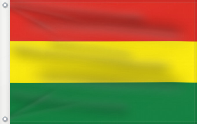 Flag, with two metal eyelets and reinforced hoist: Bolivia Bolivie Bolivien Bolivia Flag of Bolivia* country Template I18n/Republic of Bolivia used by Bolivia from 1851 until Present created by Government of Bolivia format 15 22 shape rectangular colours red
