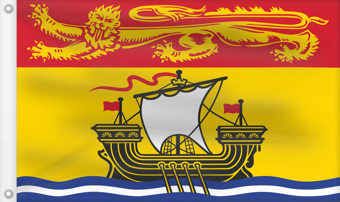 Bandera, con dos ojales metálicos y lado del asta reforzado: New Brunswick New Brunswick Nouveau-Brunswick Nuevo Brunswick Nuovo Brunswick Banniel proviñs New Brunswick