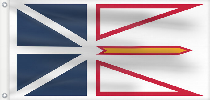 Drapeau, avec deux œillets métalliques et guindant renforcé : Newfoundland and Labrador	Terre-Neuve-et-Labrador	Terranova y Labrador	Neufundland und Labrador	Terranova	Banniel Douar-Nevez ha Labrador
