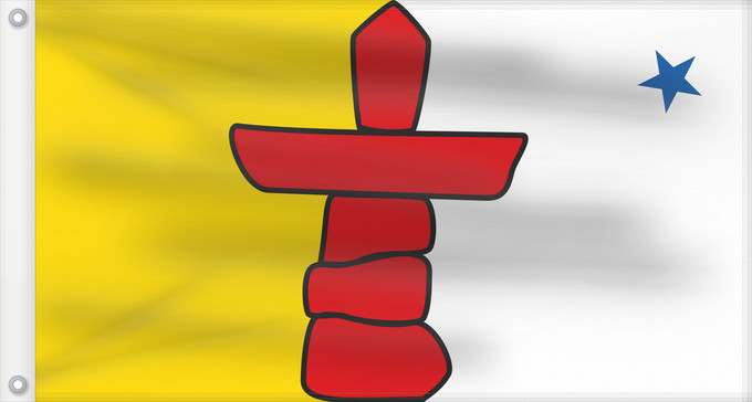 Bandera, con dos ojales metálicos y lado del asta reforzado: Nunavut	Banniel tiriad Nunavut, Kanada	ᓄᓇᕘᑉ ᓴᐃᒻᒪᑎ