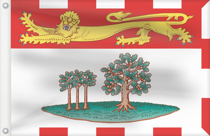 Bandera, con dos ojales metálicos y lado del asta reforzado: Prince Edward Island	L Île-du-Prince-Édouard	Isola del Principe Edoardo	Banniel Enez ar Priñs Edouarzh