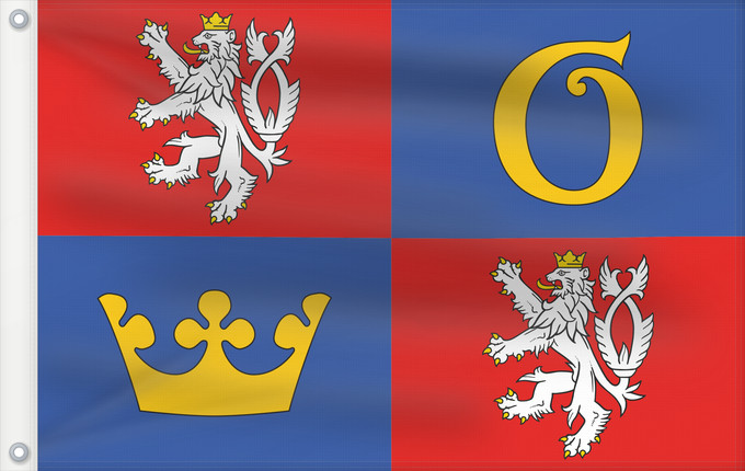 Bandera, con dos ojales metálicos y lado del asta reforzado: Hradec Kralove Region Hradec Králové Region Région de Hradec Králové Región de Hradec Králové Region Hradec Králové Regione di Hradec Králové
