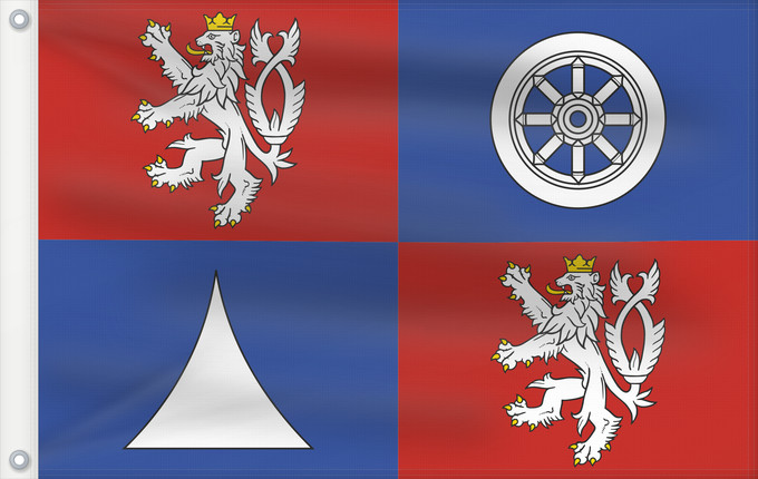 Bandera, con dos ojales metálicos y lado del asta reforzado: Liberec Region Région de Liberec Región de Liberec Region Liberec Regione di Liberec