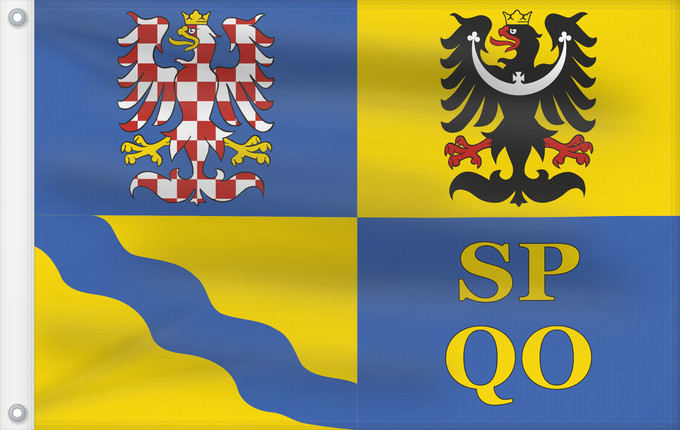 Bandera, con dos ojales metálicos y lado del asta reforzado: Olomouc Region Région d'Olomouc Región de Olomouc Region Olomouc Olomouckého kraje