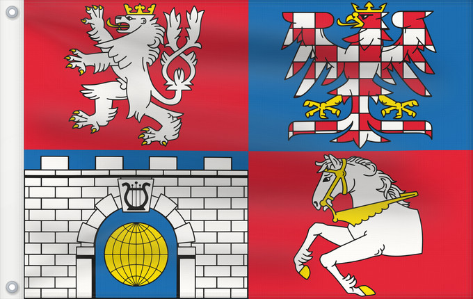 Bandera, con dos ojales metálicos y lado del asta reforzado: Pardubice Region	Région de Pardubice	Región de Pardubice	Region Pardubice	Pardubice Regione