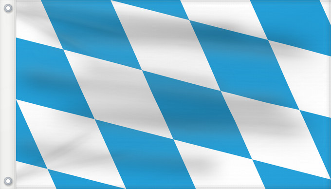 Drapeau, avec deux œillets métalliques et guindant renforcé : Bavaria  lozengy	The lozengy variant of the flag of Bavaria	Bavaria	Die Rautenflagge des Freistaates Bayern seit 1971. Das Seitenverhältnis ist nicht vorgegeben	Baviera	Bavorska