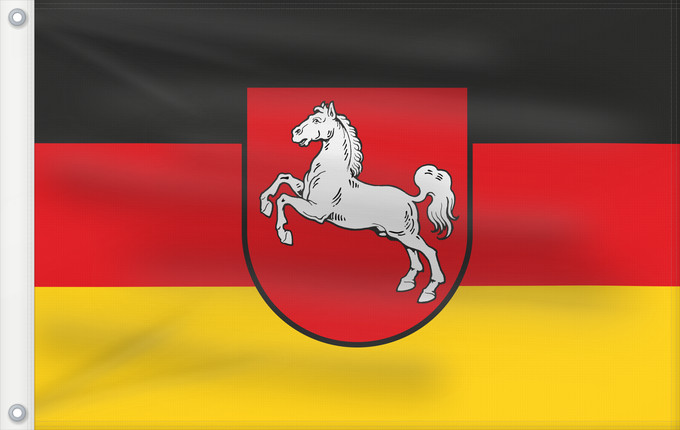 Bandera, con dos ojales metálicos y lado del asta reforzado: Lower Saxony	Baja Sajonia	Niedersachsen	Bassa Sassonia