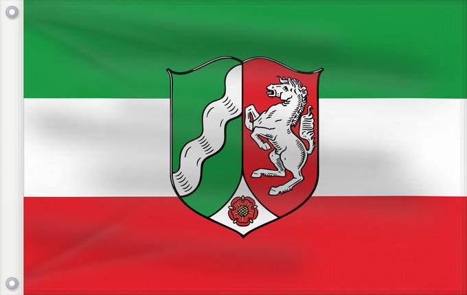 Bandera, con dos ojales metálicos y lado del asta reforzado: North Rhine-Westphalia Civil flag of North Rhine-Westphalia Rhénanie-du-Nord - Westphalie Renania del Norte-Westfalia Landesflagge Nordrhein-Westfalens Renania settentrionale-Westfalia Banniel Nordrhein-Westfalen
