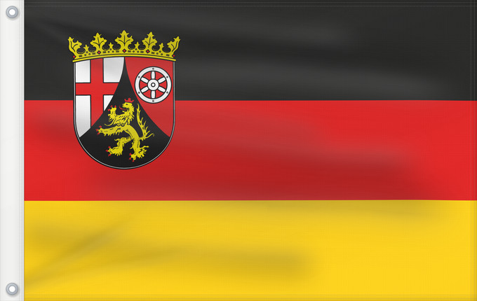 Drapeau, avec deux œillets métalliques et guindant renforcé : Rhineland-Palatinate	Civil and state flag of the state Rhineland-Palatinate	Rhénanie-Palatinat	Renania-Palatinado	Zivil- und Landesdienstflagge des Landes Rheinland-Pfalz	Renania-Palatinato
