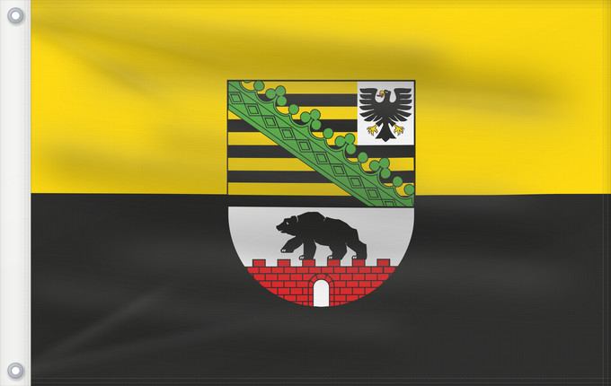 Bandera, con dos ojales metálicos y lado del asta reforzado: Saxony-Anhalt	Saxony-Anhalt 	Saxe-Anhalt	Sajonia-Anhalt	Sachsen-Anhalt	Sassonia-Anhalt