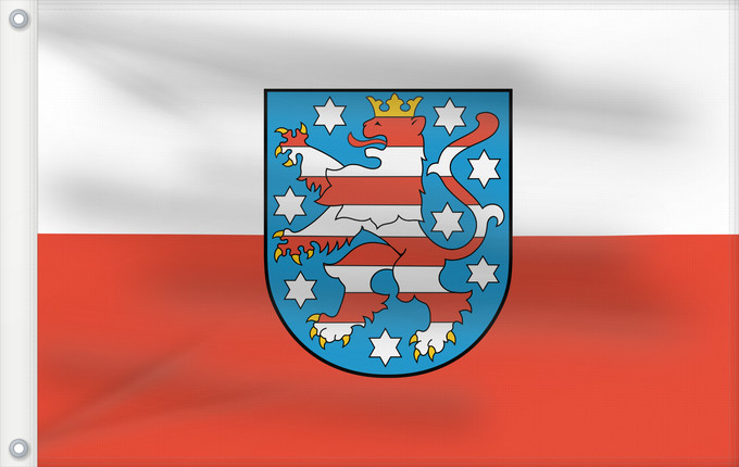 Bandera, con dos ojales metálicos y lado del asta reforzado: Thuringia	Thuringe	Turingia	Thüringen