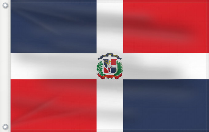 Bandera, con dos ojales metálicos y lado del asta reforzado: Dominican Republic Dominican Republic has a centered white cross that extends to the edges République dominicaine Republica Dominicana Dominikanischen Republik hat ein zentriertes weißes Kreuz Repubblica Dominicana Dominicaanse Republiek Nacional da Repúb