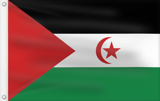 Flag, with two metal eyelets and reinforced hoist: Sahrawi Arab Democratic Republic Western Sahara République arabe sahraouie démocratique República Árabe Saharaui Democrática Demokratischen Arabischen Republik Sahara Repubblica Democratica Araba Sahrawi Arabische Democratische Republiek Sahara República