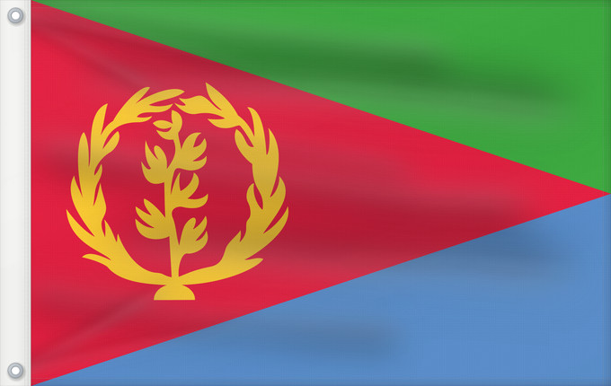 Drapeau, avec deux œillets métalliques et guindant renforcé : Eritrea L Érythrée Dell Eritrea የኤርትራ ባንደራ علم إريتريا Af Eritrea Eritreo پرچم اریتره דגל אריתריאה Alaabaa Eritrea Флаг Эритреи S Eritrea Eritreje Eratareya Eritreas ባንደራ ኤርትራ