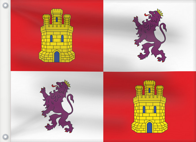Bandera, con dos ojales metálicos y lado del asta reforzado: Castile and León	Autonomous community of Castile and León	Castille-et-León	Comunidad autónoma de Castilla y León	Kastilien und León	Castiglia e León