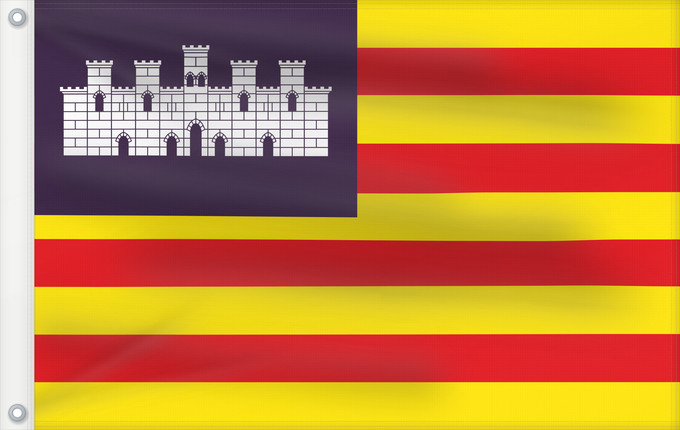 Drapeau, avec deux œillets métalliques et guindant renforcé : Balearic Islands Balearic Islands, Spain Îles Baléares, Espagne Islas Baleares, España Balearic Islands Isole Baleari Balearów, Hiszpania