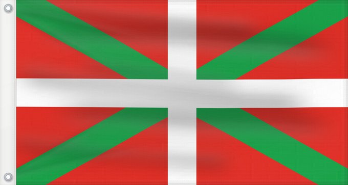 Flag, with two metal eyelets and reinforced hoist: Basque Country Autonomous region of the Basque Country A white cross over a green saltire on a red field Basque Country Ikurriña Bandera de la Comunidad autónoma del País Vasco Autonomen Region Baskenland Ein weißes Kreuz über grünem Andreaskreuz auf rote