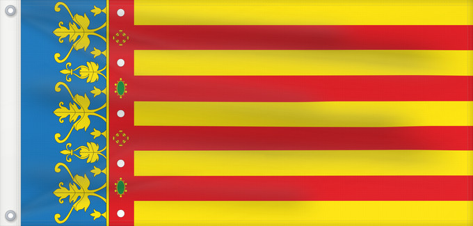 Bandera, con dos ojales metálicos y lado del asta reforzado: Land of Valencia  official	Land of Valencia, 1 2 ratio	Valencia Community	Comunidad Valenciana, proporciones 1 2	Valencian Community	Comunità Valenciana	D o Comunidat Balenziana	Comunidá Valenciana	Comunitat Valenciana, proporcions 1 2	Valentziako Erkideg