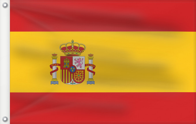 Bandera, con dos ojales metálicos y lado del asta reforzado: Spain	Espagne	España	Spaniens	Spagna