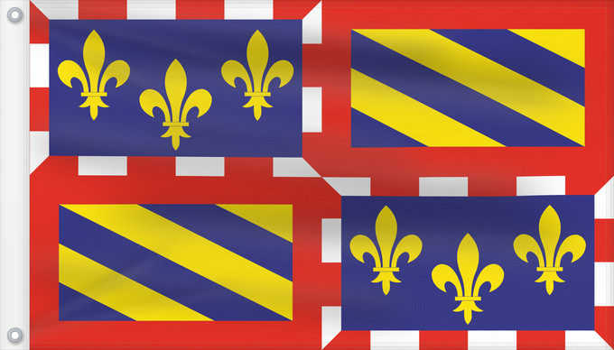 Flagge, mit zwei Metallösen und verstärktem Besatzband: Bourgogne	Region of Burgundy	Région Bourgogne	Región Borgoña	Burgund	Borgogna	Banniel Bourgogn	Burgundiae	Borgonha