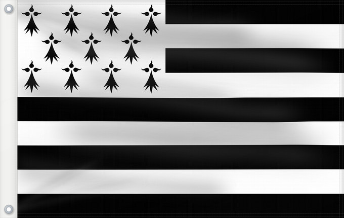 Bandera, con dos ojales metálicos y lado del asta reforzado: Brittany The Gwenn-ha-du, flag of Brittany Le Gwenn-ha-du, drapeau de la Bretagne Spaniel Bretón Bretagna Ar Gwenn-ha-du, banniel Breizh
