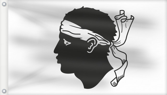 Flag, with two metal eyelets and reinforced hoist: Corsica Corse Córcega Korsika Korsyki Couleu de la Corse Vu Korsika Banniel Korsika Corsicae Corsega