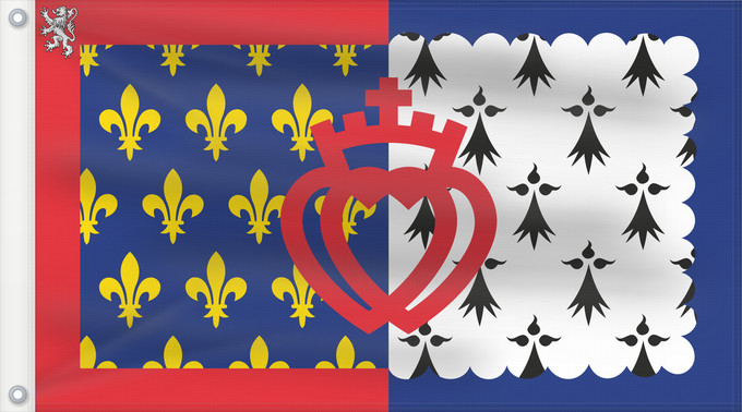 Drapeau, avec deux œillets métalliques et guindant renforcé : Unofficial flag of Pays-de-la-Loire Unofficial flag of the region Pays-de-la-Loire in France Non officiel de la région Pays-de-la-Loire Países del Loira Pays de la Loire Los Païses de Léger