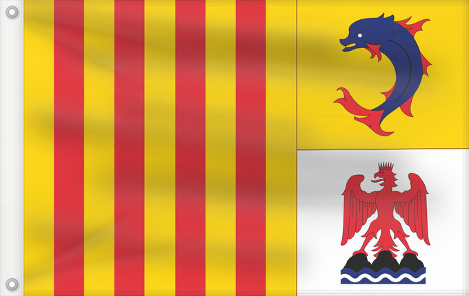Bandera, con dos ojales metálicos y lado del asta reforzado: Provence-Alpes-Côte d Azur Alpes-Côte d'Azur Région Provence-Alpes-Côte d Azur Provenza-Alpes-Costa Azul Provence-Alpes-Côte d’Azur Provenza-Alpi-Costa Azzurra Banniel rannvro Provence-Alpes-Côte d Azur pe Provañs-Alpoù-Aod an Azur