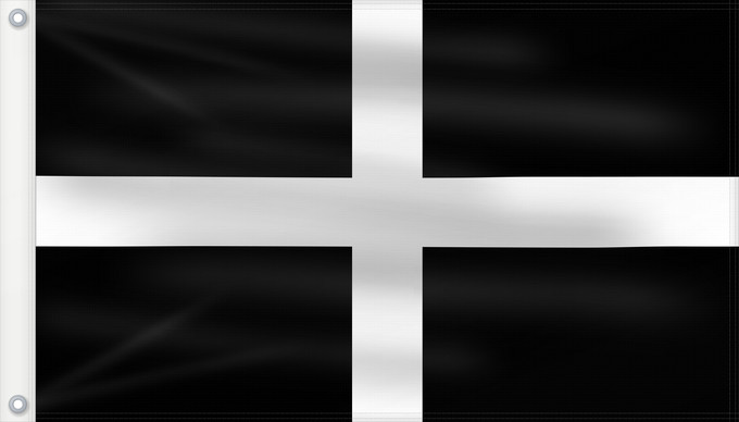 Bandera, con dos ojales metálicos y lado del asta reforzado: Cornwall	Saint Piran s Flag, Flag of Cornwall	Saint Piran, Drapeau des Cornouailles	Cornualles	Cornovaglia	Cornwealla fana	Banniel Sant Piran	Cernyw	Chorn	Peran, Baner Kernow	Cornubiae